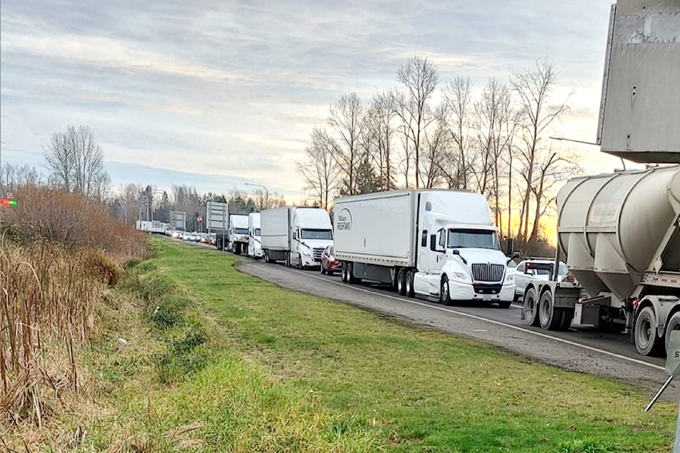 Dean Smith took this picture of the line up going north into Canada through the Pacific Highway border crossing on Friday, Dec. 6. (Dean Smith/Special to Black Press Media)