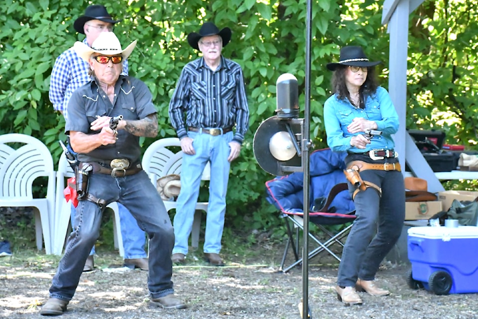 Members of the Thunderbird Fast Draw Club gave a demonstration at Brae Island in Fort 91ԭ on Saturday, July 6. (Kyler Emerson/Aldergrove Star)