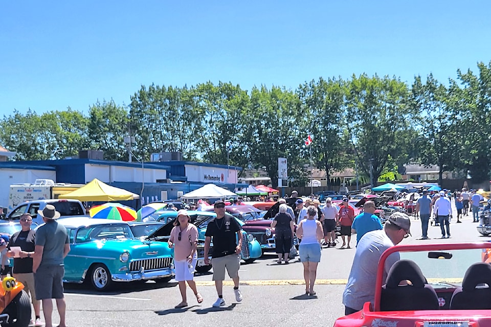 More than 100 cars filled the parking lot at the annual Old Farts Car Club cancer fundraiser at the Royal Canadian Legion Aldergrove branch on Sunday, July 14. (Kyler Emerson/Aldergrove Star)