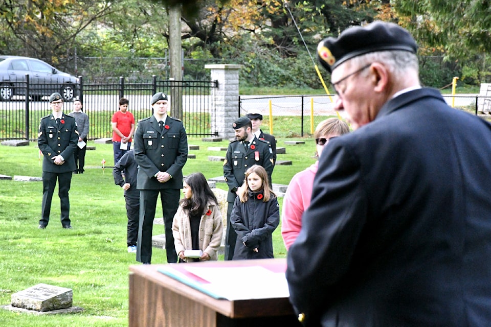 Members of the Canadian Armed Forces attended the inaugural No Stone Left Alone ceremony at Aberdeen Cemetery on Nov. 6. (Kyler Emerson/Aldergrove Star)