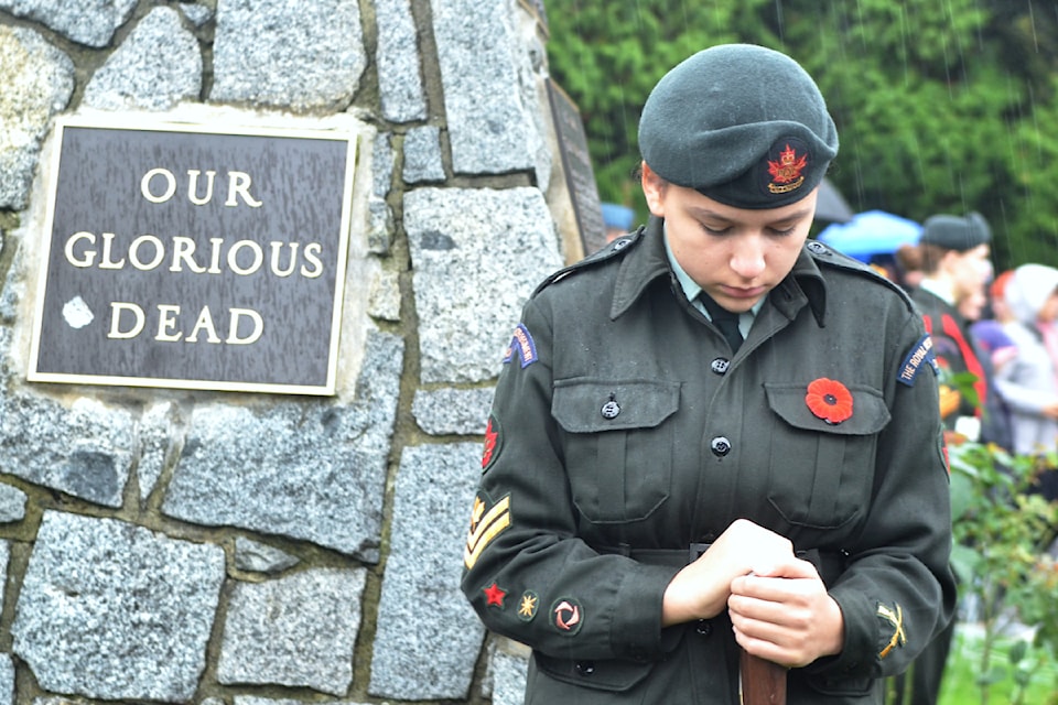 Aldergrove held its annual Remembrance Day ceremony at the cenotaph outside the local legion branch on Monday, Nov. 11. (Kyler Emerson/Aldergrove Star)