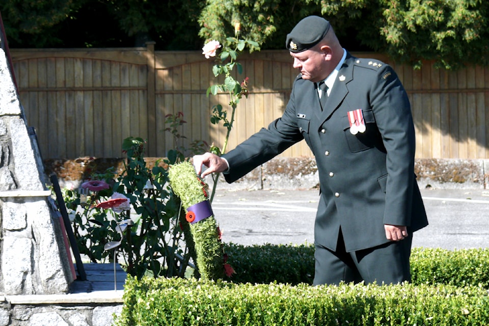 Aldergrove legion hosts a Remembrance Day ceremony each year at the cenotaph in its parking lot. (Black Press Media files)