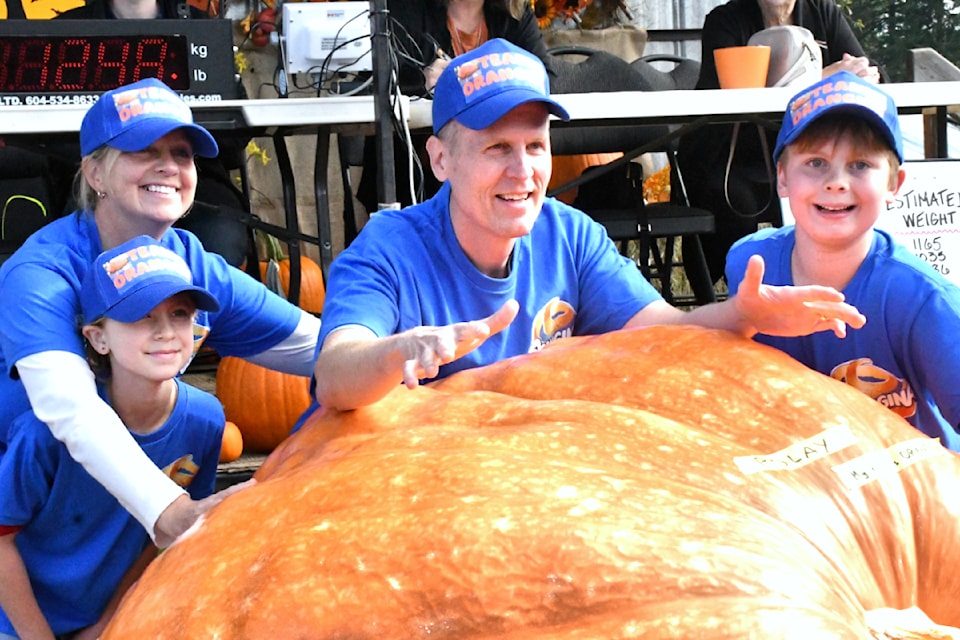 The Polay family from Dunbar had the heaviest giant pumpkin weighing 1,161 pounds at the 11th annual weigh-off contest. (Kyler Emerson/Aldergrove Star)