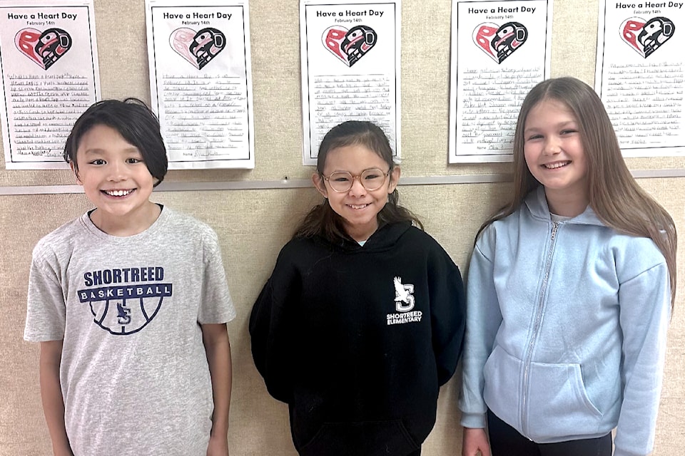 Shortreed Community Elementary students Ryu, Ryleigh, and Olivia shared their letters for Have A Heart Day. (Special to The Star)