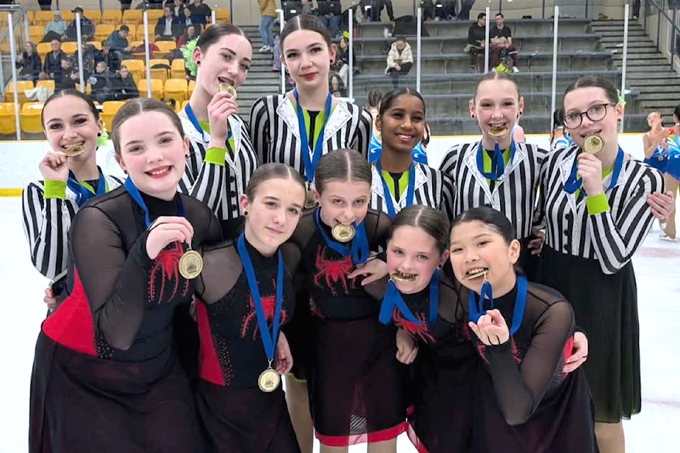 Aldergrove Skating Club's teams Snow Crystals won gold (below) and Icicles won bronze (above) at the West Coast Challenge on Feb. 15. (Special to The Star)