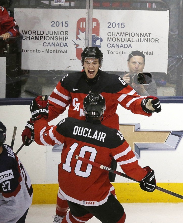 Team Canada plays Team Slovakia in the semi final round of the IIHF World Junior Hockey Tournament