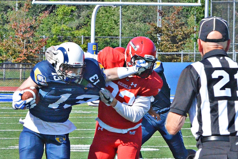 The Langley Rams versus the Westshore Rebels on Saturday afternoon. (Heather Colpitts/Langley Advance)