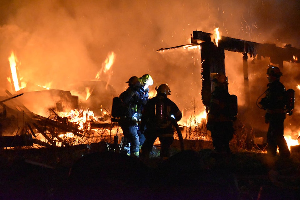 Township firefighters were called to the 25200-block of 16 Ave. in Aldergrove on Monday, Nov. 30, 2020 around 11:30 p.m. after receiving reports of a mobile home fire. (Curtis Kreklau/Special to Langley Advance Times)