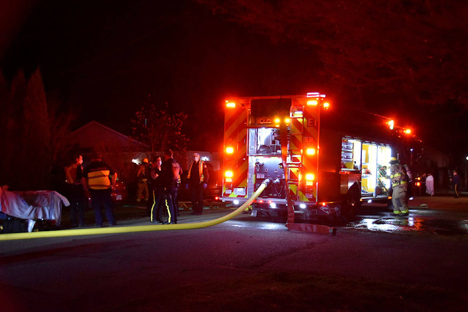 Maple Ridge firefighters were called to a house fire in the 11900 block of Stephens Street on Tuesday, March 30, 2021 around 9 p.m., where they discovered a woman and her dog deceased in the home. (Curtis Kreklau/Special to The News)