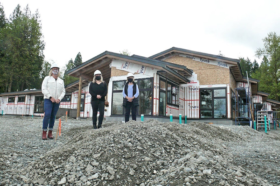 Shannon Todd Booth, Carissa Halley and Kathy Derksen paid the new Langley Hospice a visit in late April. (Dan Ferguson/Langley Advance Times)