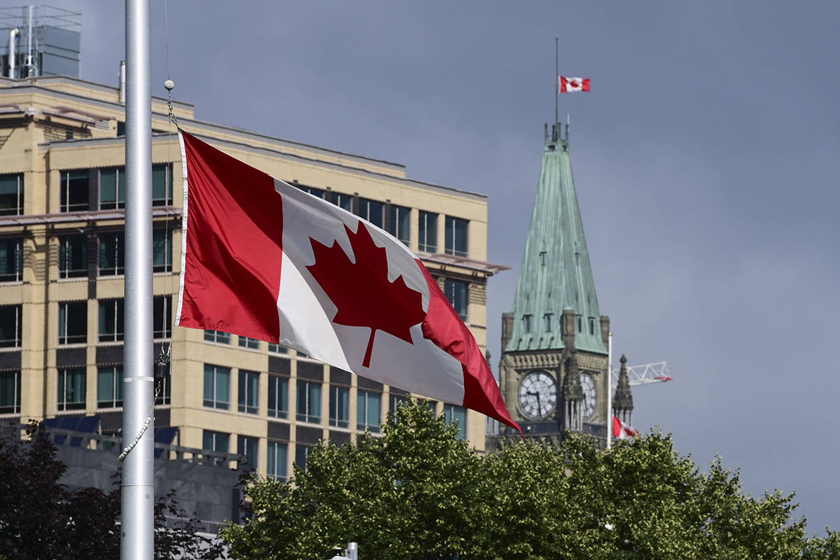 Canada flags continue to fly at half-mast in Ottawa on Monday, June 28, 2021. There are growing calls for the cancelation of Canada Day celebrations on July 1st and for there to be a day of morning instead following the discovery of almost one thousand graves at residential schools in Canada. THE CANADIAN PRESS/Sean Kilpatrick