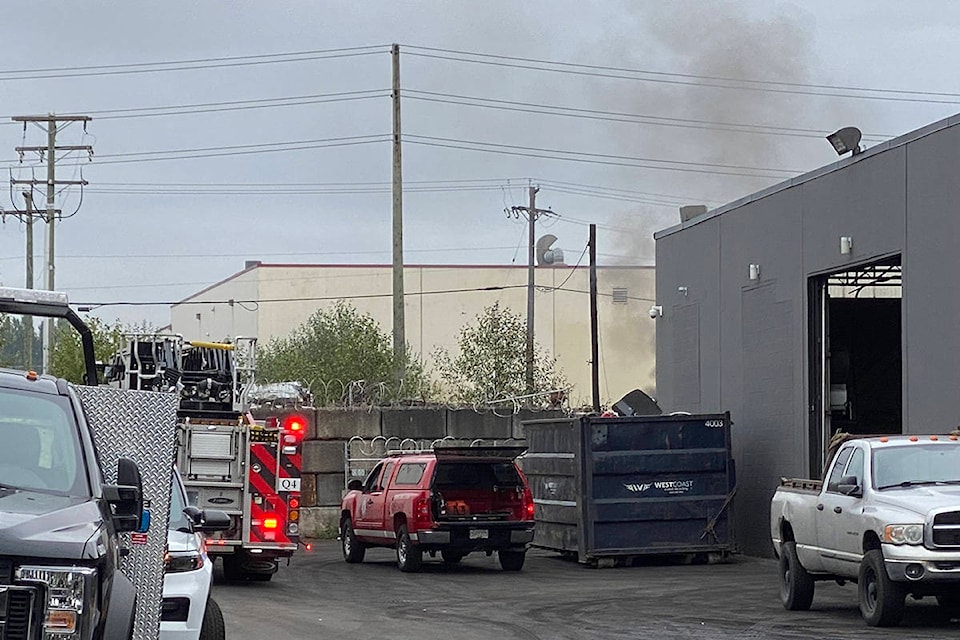 Langley City firefighters were on scene at an industrial area in Langley City early Monday morning, Aug. 30, 2021. There was a report of an explosion followed by black smoke billowing from the scrapyard located at 5771 Production Way. (Joti Grewal/Langley Advance Times)