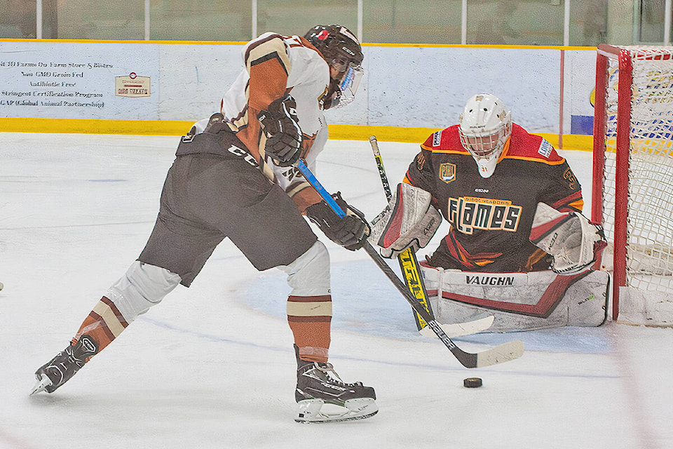 Aldergrove Kodiaks downed Ridge Meadows Flames 3-2 at Aldergrove Credit Union Community Arena. The Nov. 3 game was the Kodiaks’ second win in a row over Ridge Meadows. (Kurt Langmann/Special to Langley Advance Times)