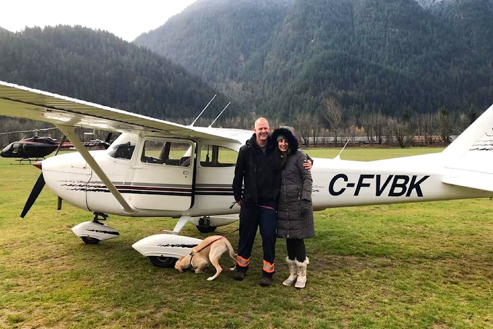 Lisa and Dave Craik with their dog, Mia, were rescued by Shari Morrison and airlifted from Hope. (Shari Morrison/Special to The News)