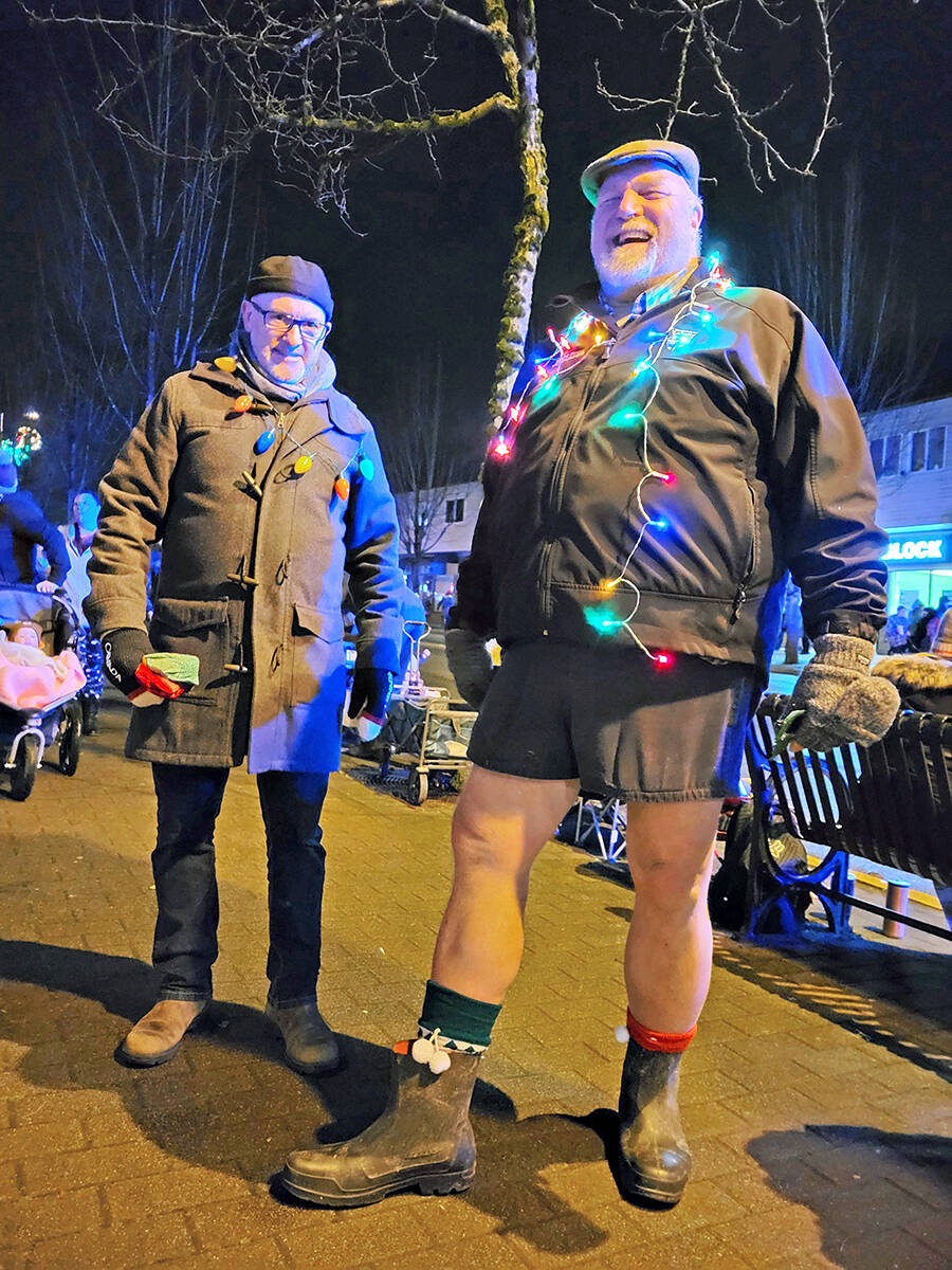 Langley councillors Blair Whitmarsh and David Davis marched in the parade. Davis said people kept asking him if he was cold. He wasnt. (Dan Ferguson/Langley Advance Times)