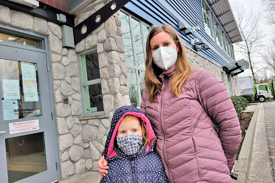 Murrayville’s Ruby Lobert, 5 and mom Nikki took part in the Coldest Day of the year fundraiser on Saturday, Feb. 26. (Dan Ferguson/Langley Advance Times)