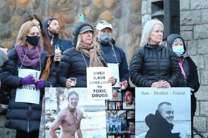 Nurses from across B.C. attend a vigil at the B.C. legislature Monday night and say they’ll return Tuesday, May 10 for a rally to demand the government address the health-care crisis. (Courtesy BCNU)