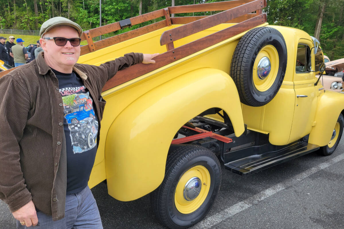 150 cars took part in the first post-pandemic edition of the Brookswood Secondary School fundraiser on Sunday, May 29. Willoughby resident Jim Fulton brought his 1952 International pickup truck with a liftable back. (Dan Ferguson/Langley Advance Times)