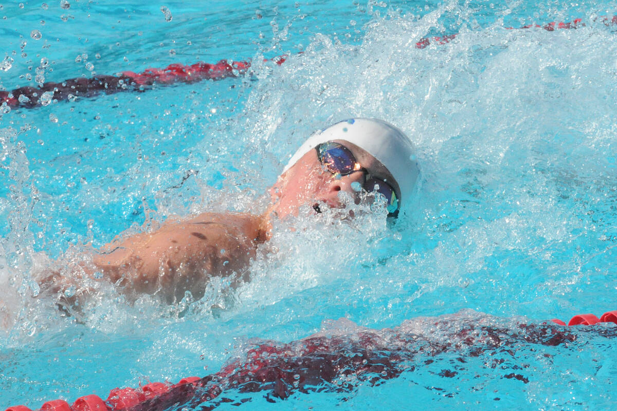 Langley Flippers swimmer Joshua Coxford was one of 367 swimmers to compete at the clubs annual invitational, held July 2-3 at Al Anderson Pool for the first time since 2019. (Dan Ferguson/Langley Advance Times)