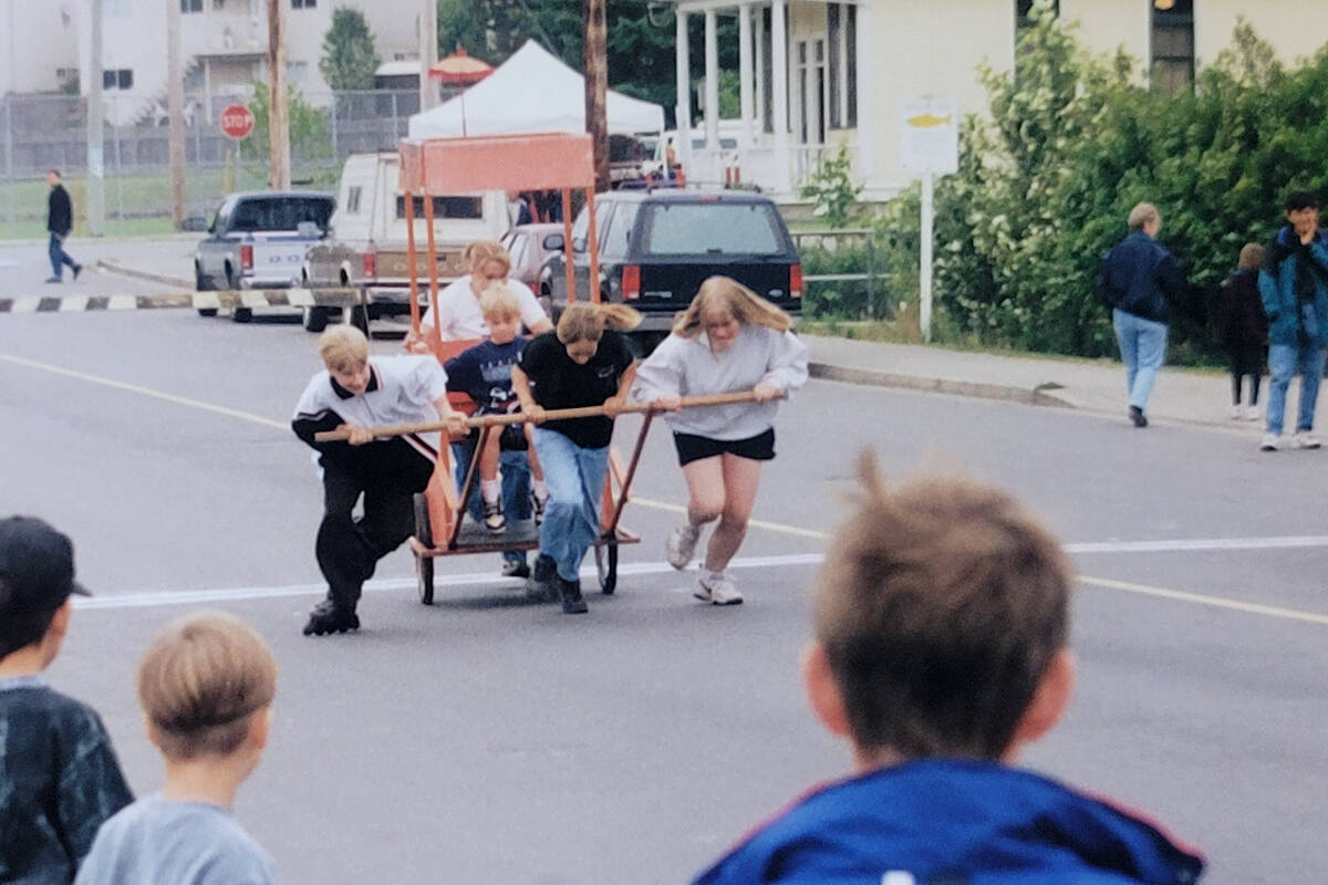 Among the Aldergrove Star photos donated to the Alder Grove museum are images of the 1998 Aldergrove Festival Day, which featured an outhouse race. On Saturday, August 13, the museum will host Heritage Day from 11 a.m. to 4 p.m. (Aldergrove Star file)