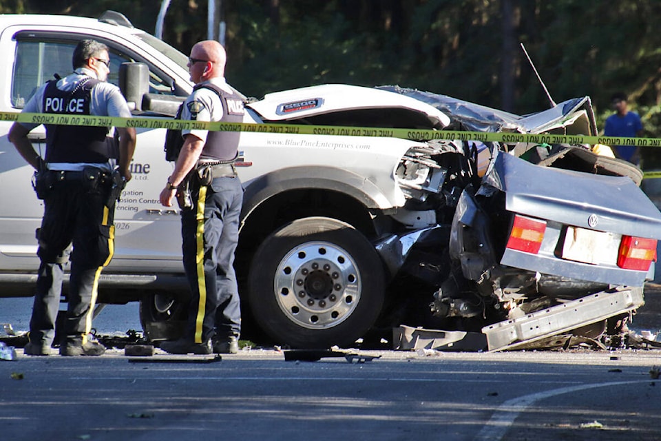 The intersection of 196th Street and 32nd Avenue in Langley was closed off Saturday (Aug. 6) following a serious crash. (Shane MacKichan/Special to Langley Advance Times)