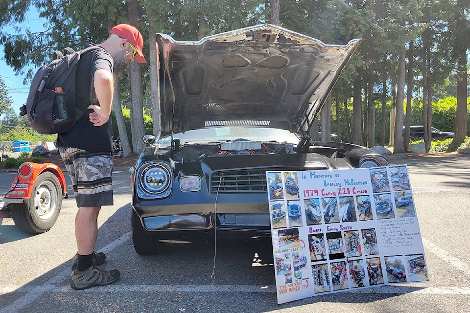 On Saturday, Aug. 6, the 1978 Camaro Z28 that used to belong to Brad McPherson was on display at the ‘Burnouts In The Sky’ show and shine in Langley that honours the memory of McPherson. (Dan Ferguson/Langley Advance Times)