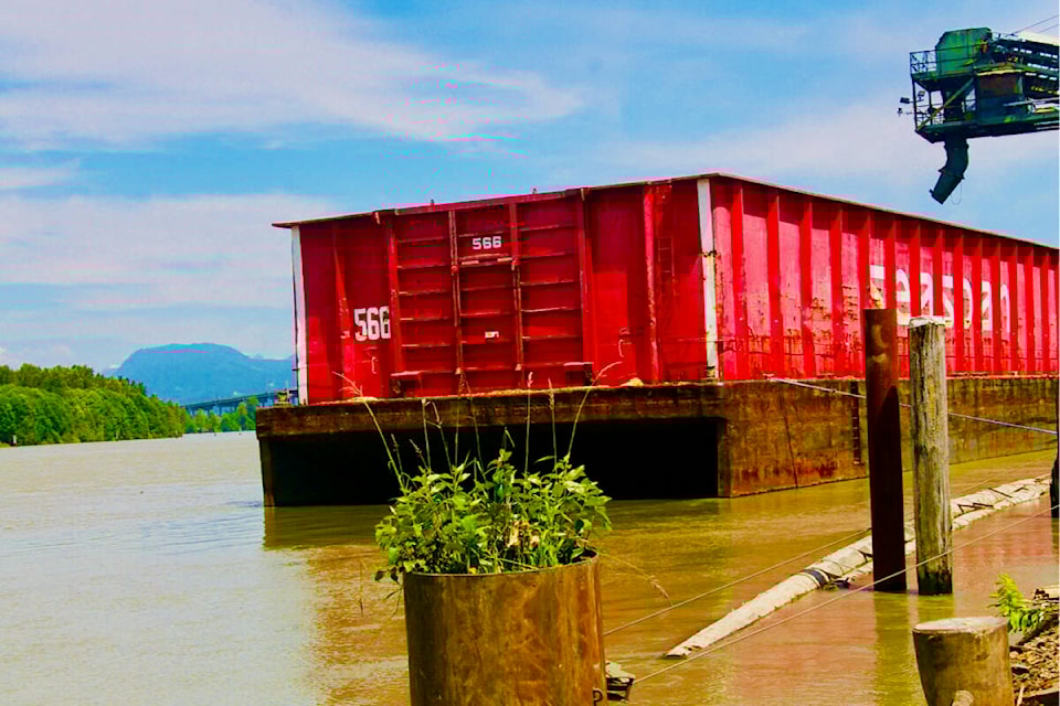 Dorothy Mckay shares a picture of a barge being loaded along the shores of the Fraser River in North Langley. (Special to Langley Advance Times)