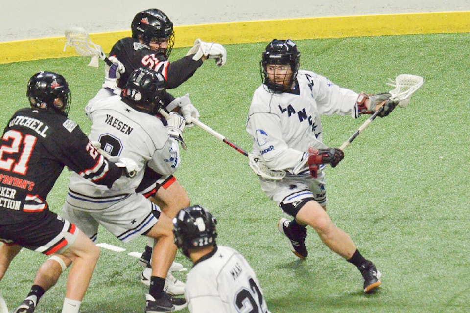 Langley Thunder downed Nanaimo Timbermen 12-4 in game one of the Western Lacrosse Association Finals on Friday night (Aug. 19) at Langley Events Centre. (Photo courtesy Langley Events Centre)