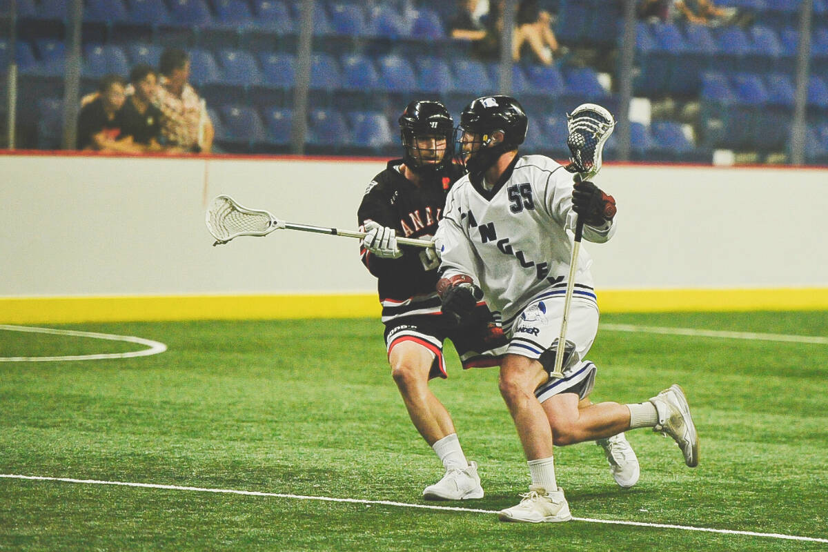 Langley Thunder downed Nanaimo Timbermen 12-4 in game one of the Western Lacrosse Association Finals on Friday night (Aug. 19) at Langley Events Centre. (Photo courtesy Langley Events Centre)