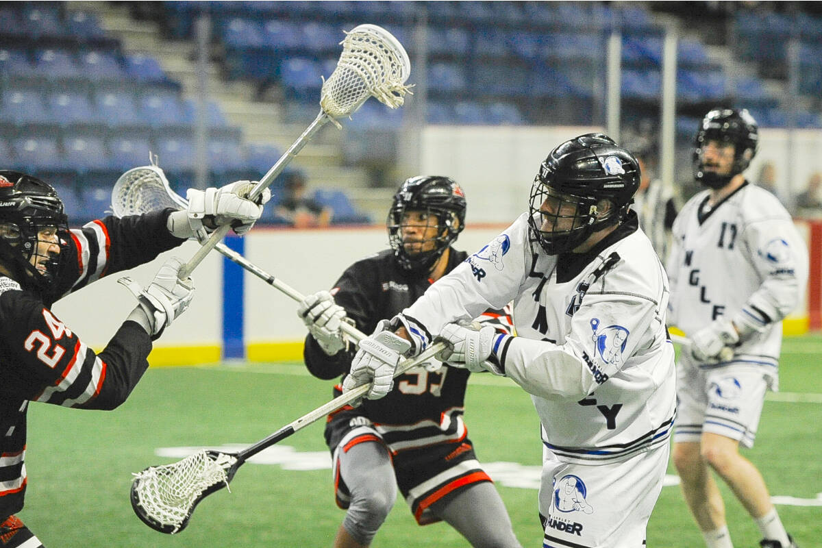 The Langley Thunder have a three games to zero series lead in the best-of-seven Western Lacrosse Association finals following a 12-11 overtime victory on Tuesday night at Langley Events Centre. (Photo courtesy Langley Events Centre)