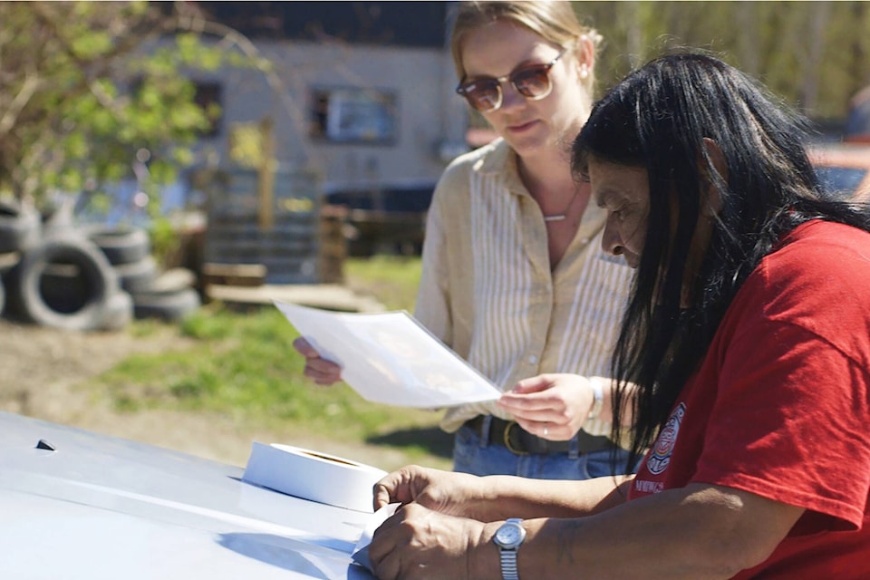 Gladys Radek and Jaylene Matthews during filming. (Submitted photo)