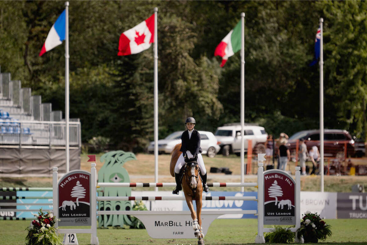 Olivia Stephenson, 16, and her birthday present, Deister Z won the Marbill Hill Grand Prix event on Sunday, Aug 28 at tbird, besting a four-horse jump-off. (Quinn Saunders/tbird)