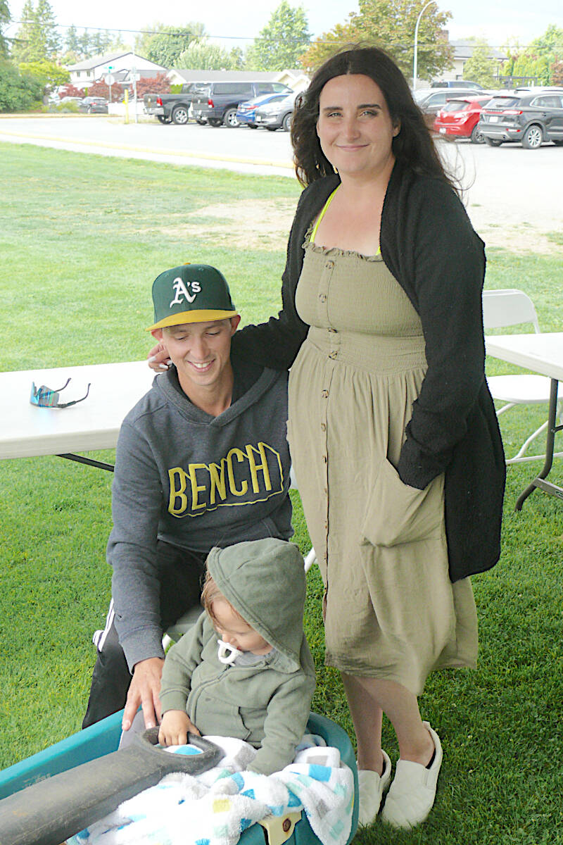Amanda Hailstone and Todd Reid of Base Invaders (below left) were among 14 teams who participated in the second annual Mangat Softball Memeorial Tournament on Saturday and Sunday at Philip Jackman Park. It raised just more than $6,000 for the Aldergrove family. (Dan Ferguson/Black Press media)Melanie Arsenault and Jared Skocylas with son Daxton. 14 teams took part in the second annual Mangat family ball tournament on Saturday and Sunday, Aug. 27 and 28 at Philip Jackman Park that raised just over $6,000 for the Aldergrove family. (Dan Ferguson/Langley Advance Times)