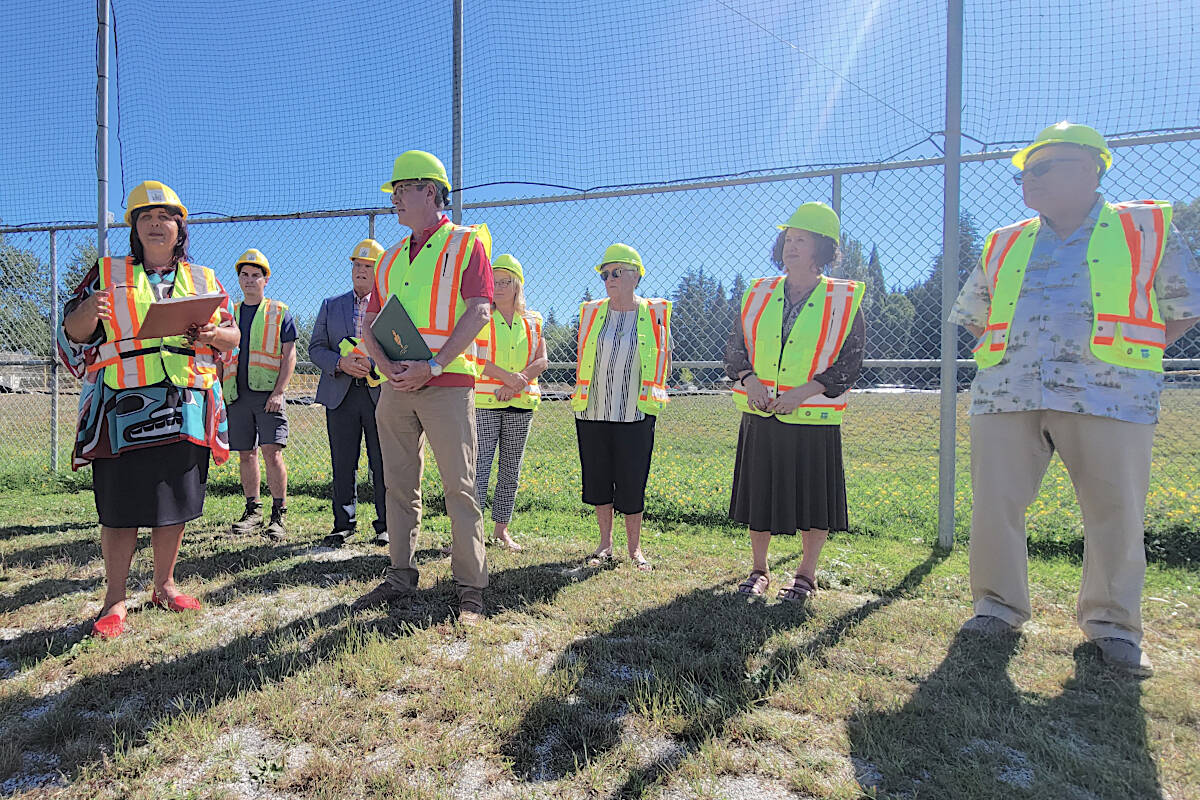 On Monday, Aug. 29, the federal contribution of $750,000 toward the upgrading of City Park was announced at the site by Cloverdale-Langley City M.P. John Aldag, with City Mayor Val van den Broek and members of council. (Dan Ferguson/Langley Advance Times)