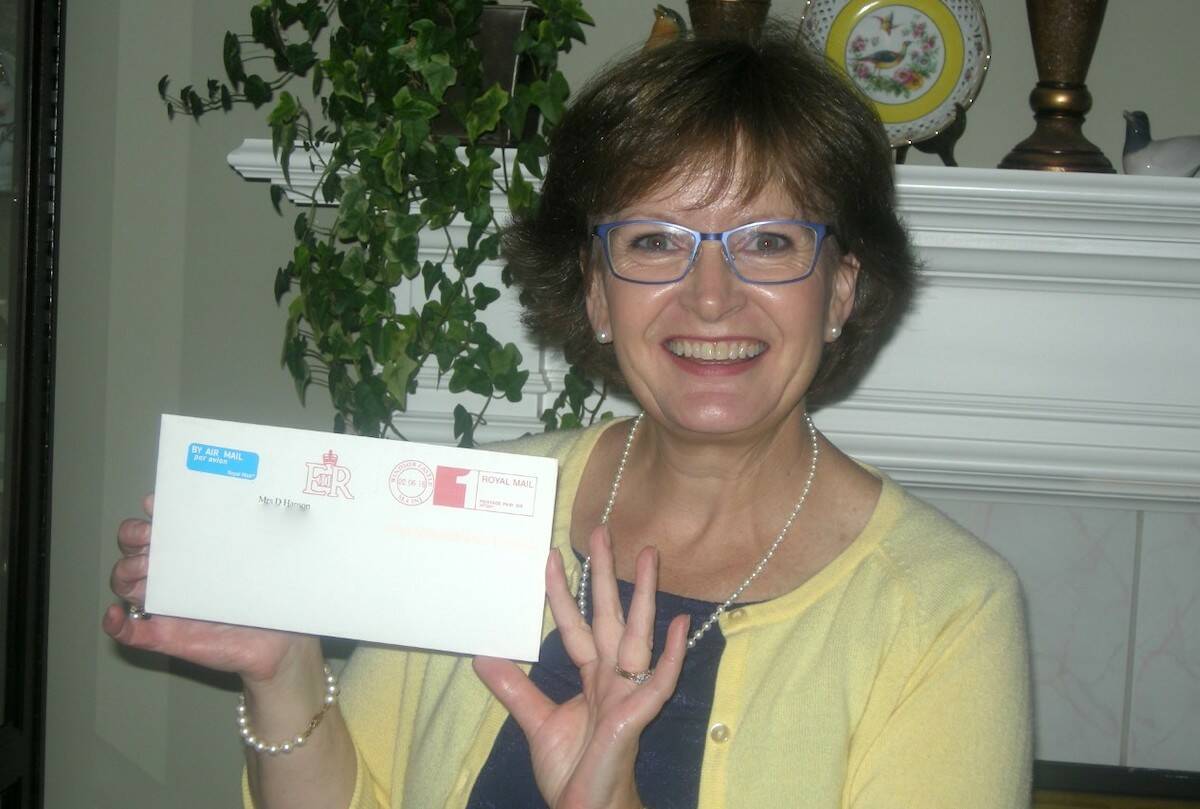 Donna Hanson in 2018 with a letter from the Queens Lady-in-Waiting, in response to a song she wrote and recorded for the queens birthday. (Submitted photo)