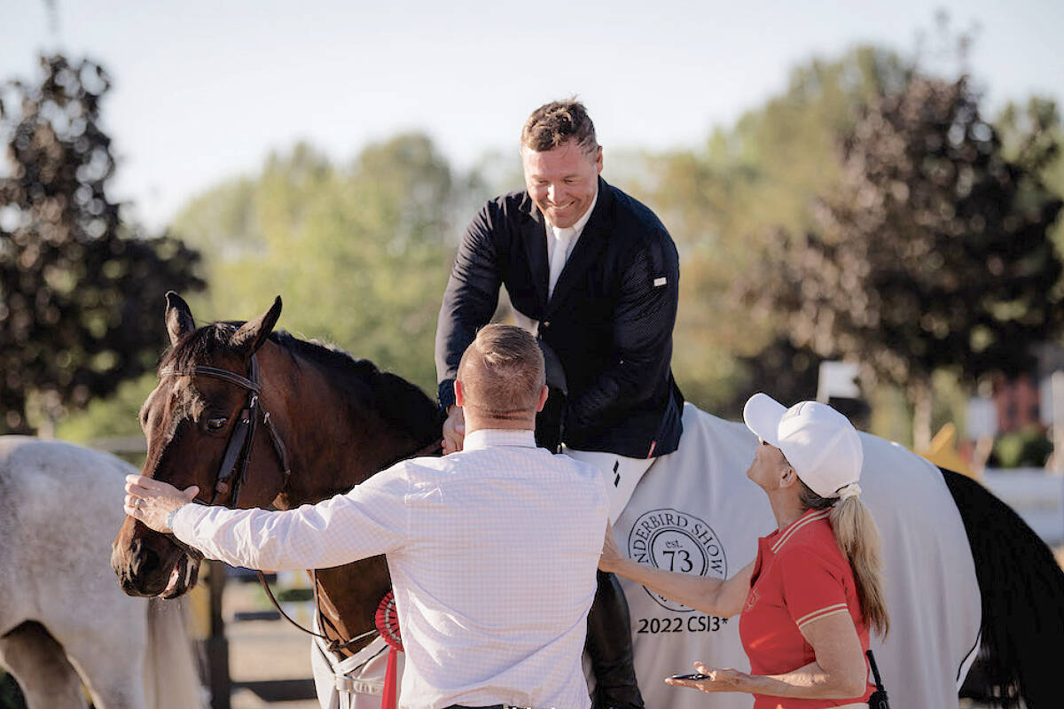 Langley-based Kyle King and 9-year-old Ittolo swept right to the top of the leaderboard on Wednesday, Sept. 21, in the CSI3* tbird 1.40m. at Thunderbird Show Park. (Quinn Saunders/tbird)