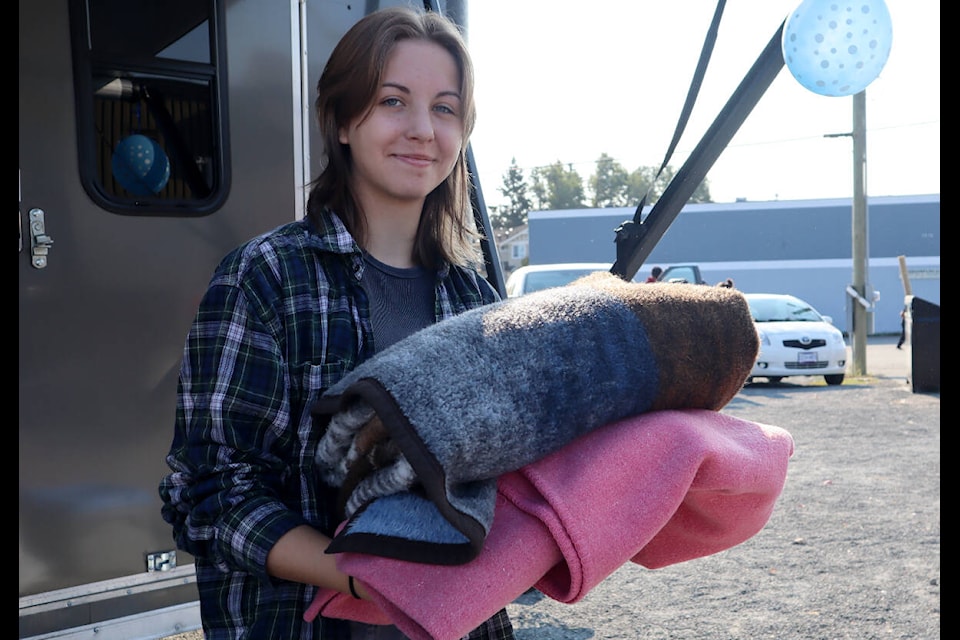 Aldergrove’s 17-year-old Soleina Hunter organized blanket and warm clothing donation drive at Aldergrove Plaza on Saturday, Oct. 15. (Tanmay Ahluwalia/Langley Advance Times)