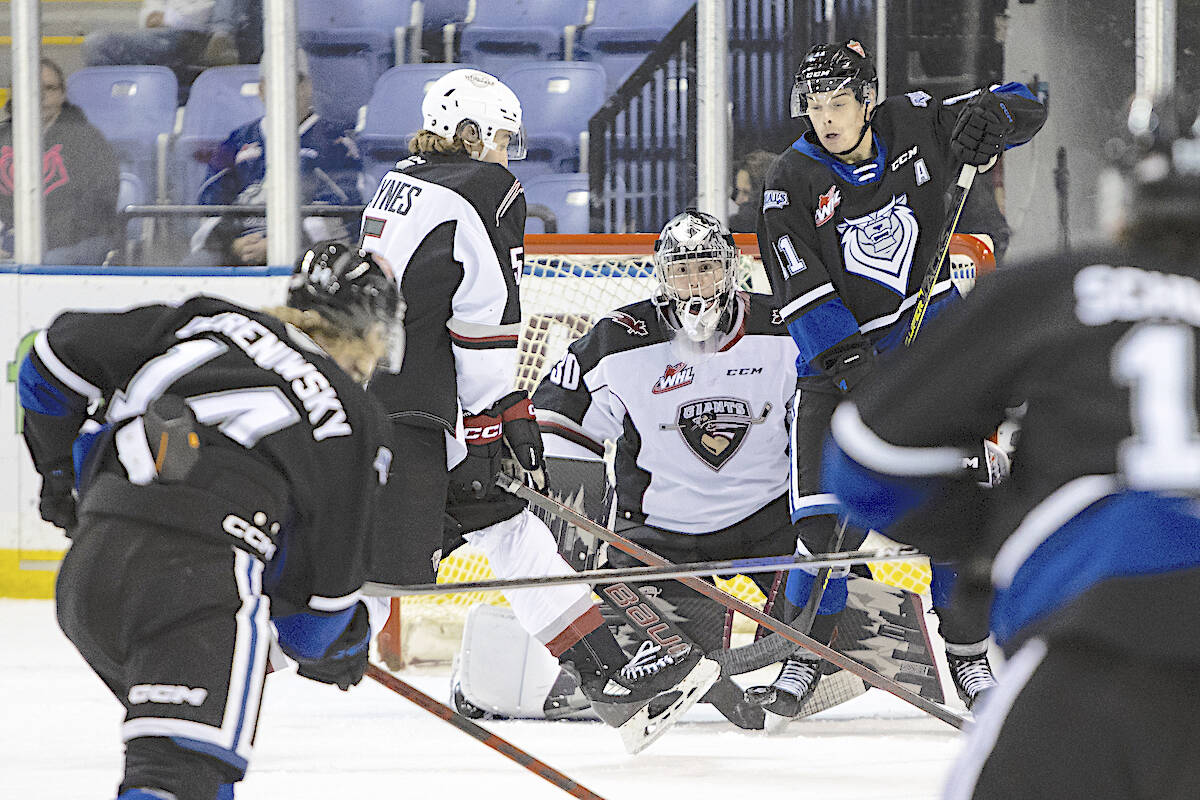 Jesper Vikman had 30 saves on 35 shots for Vancouver as Giants pulled off a comeback and overtime win against Victoria on Saturday, Oct. 22 in Victoria. (Kevin Light/Special to Langley Advance Times)