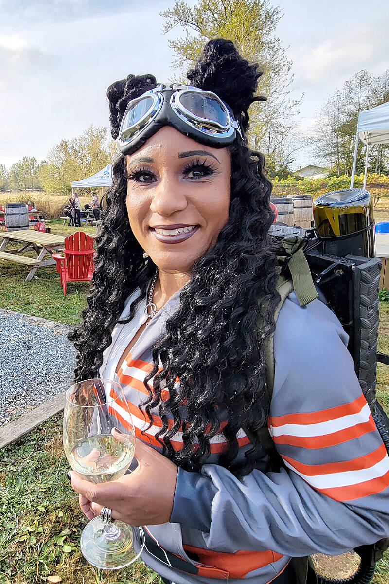 Willoughby resident Crystal Edwards was part of the Grapebusters team won best costume at the annual Grape Stomp fundraiser at Township 7 Winery in South Langley on Sunday, Oct. 23. It was their fifth win in as many years.(Dan Ferguson/Langley Advance Times)