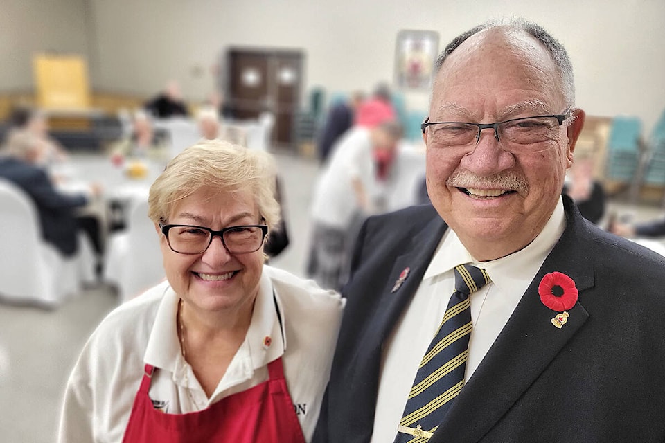 Aldergrove Legion Ladies Auxiliary president Barb Burkett and Legion Service officer Doug Hadley welcomed veterans to a pre-Remembrance Day dinner at the Aldergrove branch on Sunday, Oct. 30. (Dan Ferguson/Langley Advance Times)