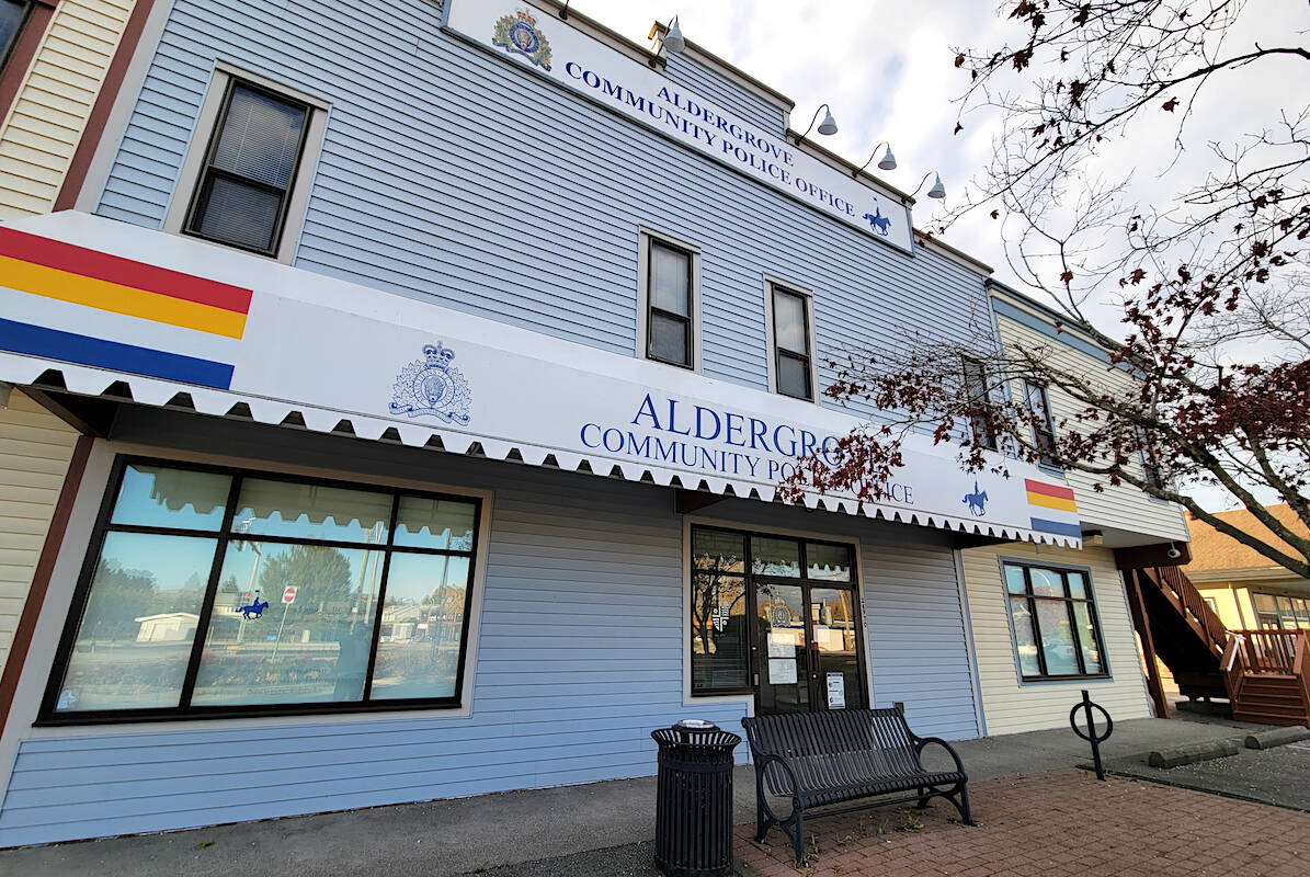 Aldergroves community policing station, seen here on Sunday, Nov. 20, remains closed to the public, along with two other Langley Township stations. They were shut down due to the pandemic in March of 2020. Langley Citys CPO reopened in 2021. (Dan Ferguson/Langley Advance Times)