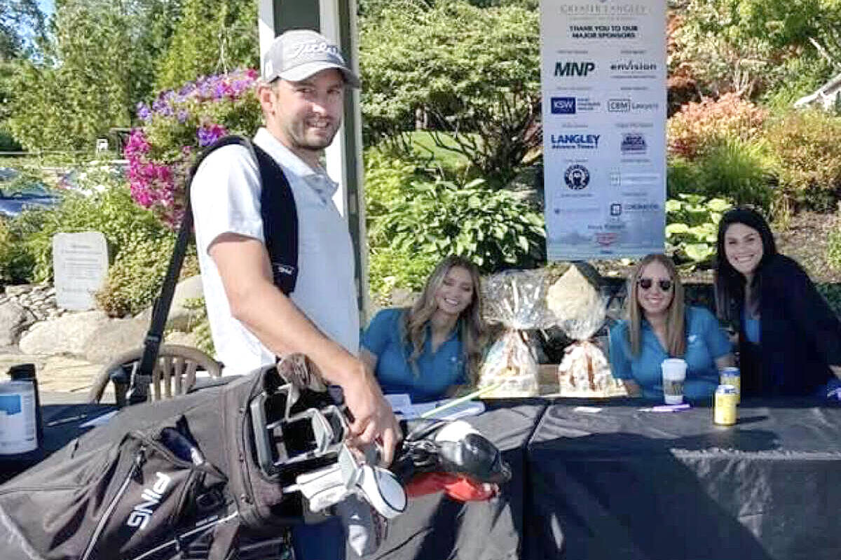 Past chamber president Brad Kiendl prepared to tee off during the 2021 Chamber golf tournament, then held at The Redwoods Golf Course. (Special to Langley Advance Times)
