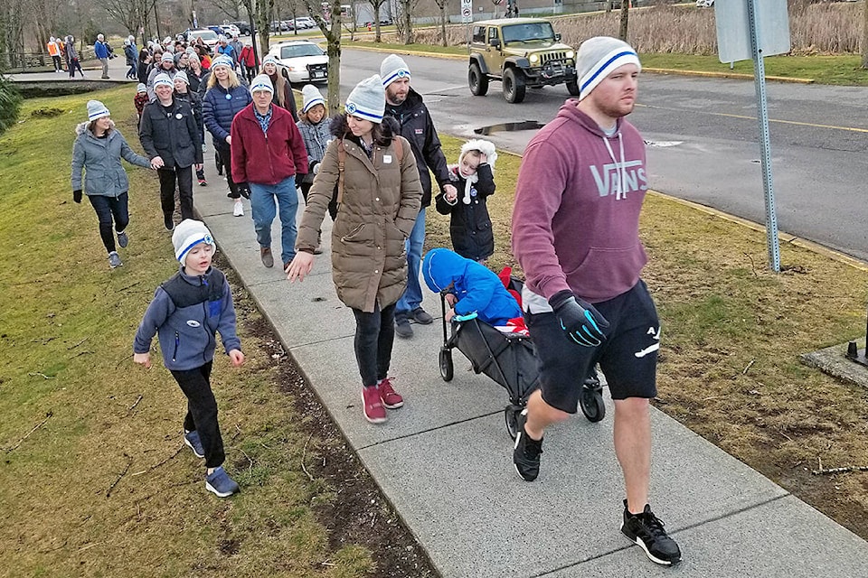 Close to 200 people took part in the 2020 Coldest Night of the Year walk in Langley in 2020 to raise money for community service activities. (Langley Advance Times files)