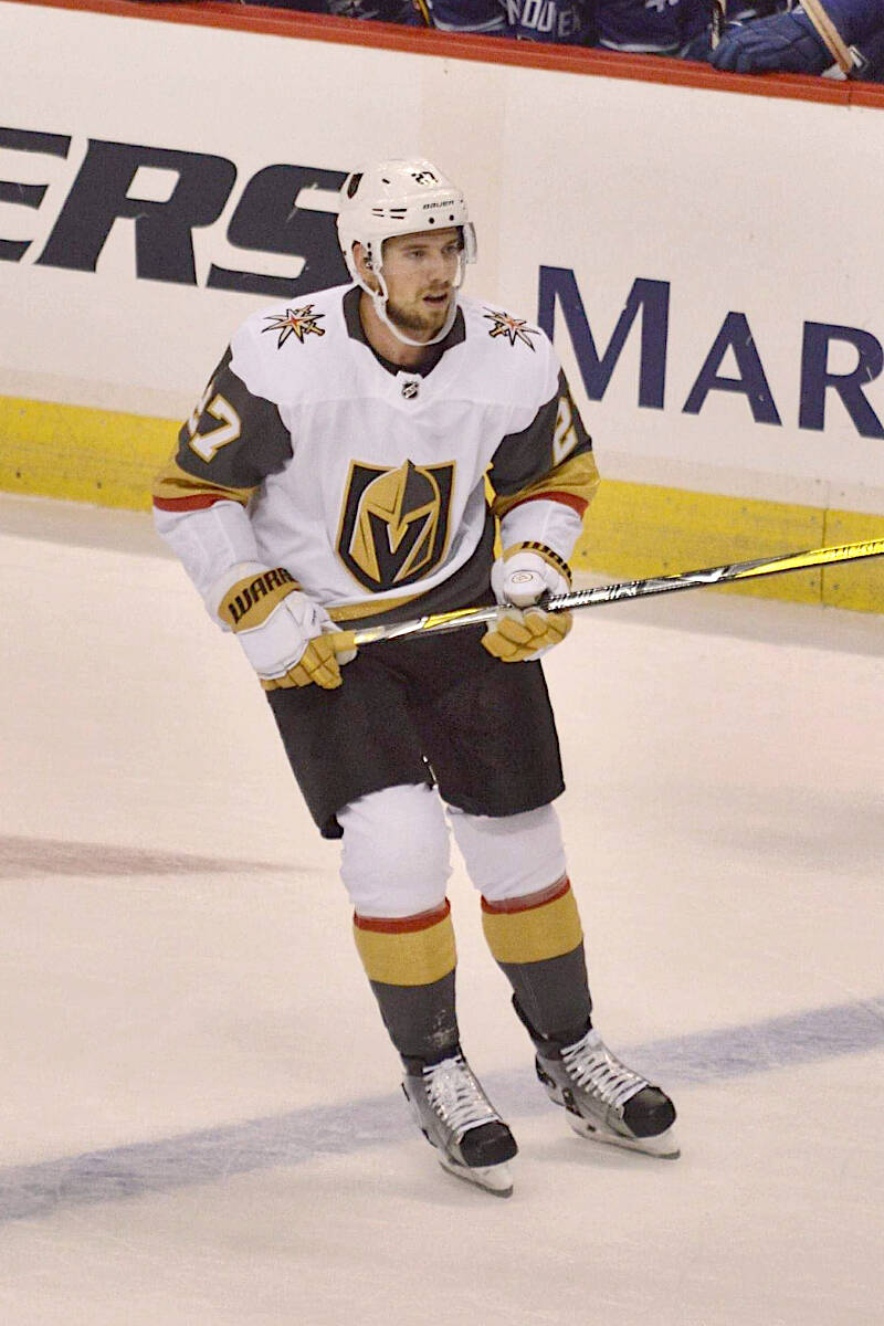 Shea Theodore, seen here during his first season with the Las Vegas Golden Knights, scored three assists as the team won the Stanley Cup on Tuesday, June 13, defeating the Florida Panthers 9-3. (Christopher Lakusta/Special to Langley Advance Times)
