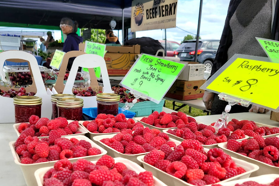 Dhaliwal Farm was selling a variety of berries including raspberries, strawberries, and cherries at the Langley Community Farmers Market on Wednesday, June 21. (Kyler Emerson/Langley Advance Times)
