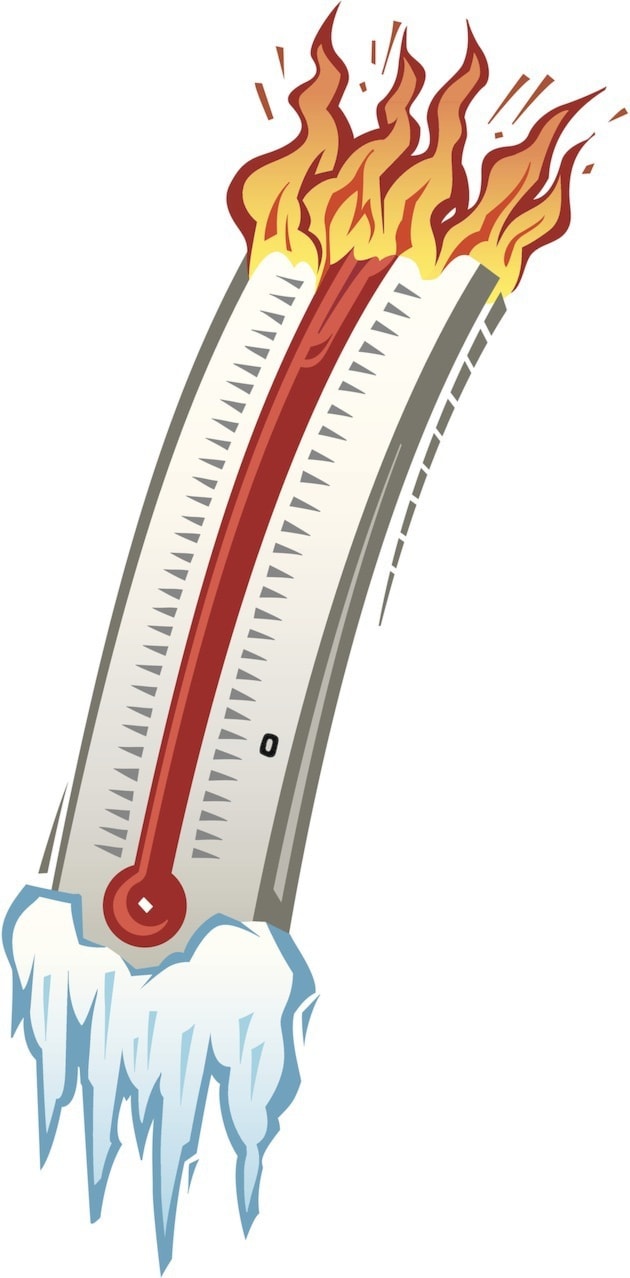 Hot and cold thermometer Color Illustrator Ver. 5 , Extreme temperatures , Both ends of the scale