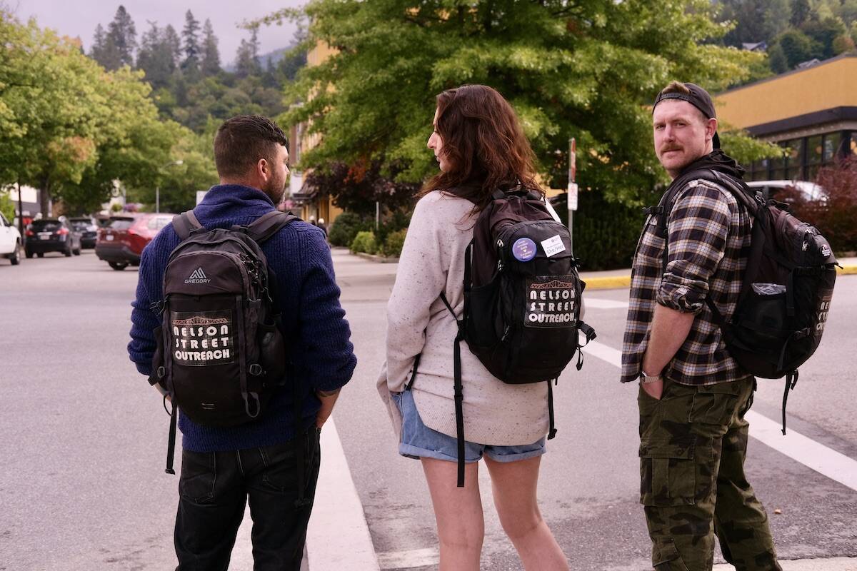 The contents of the street outreach workers backpacks include socks, toothbrushes, toothpaste, first aid kits, specialized wound care equipment, naloxone kits, granola bars, housing forms, bus tickets, rubber gloves and sunscreen. Photo: Bill Metcalfe