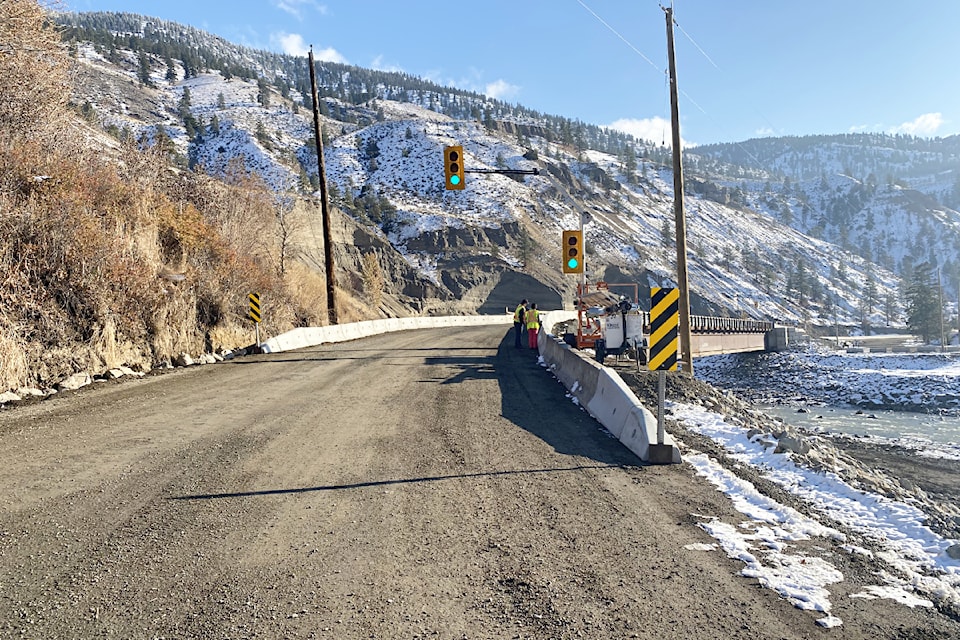 Repair work on Highway 8 some 14 kilometres east of Spences Bridge included the installation of a single-lane temporary bridge. 