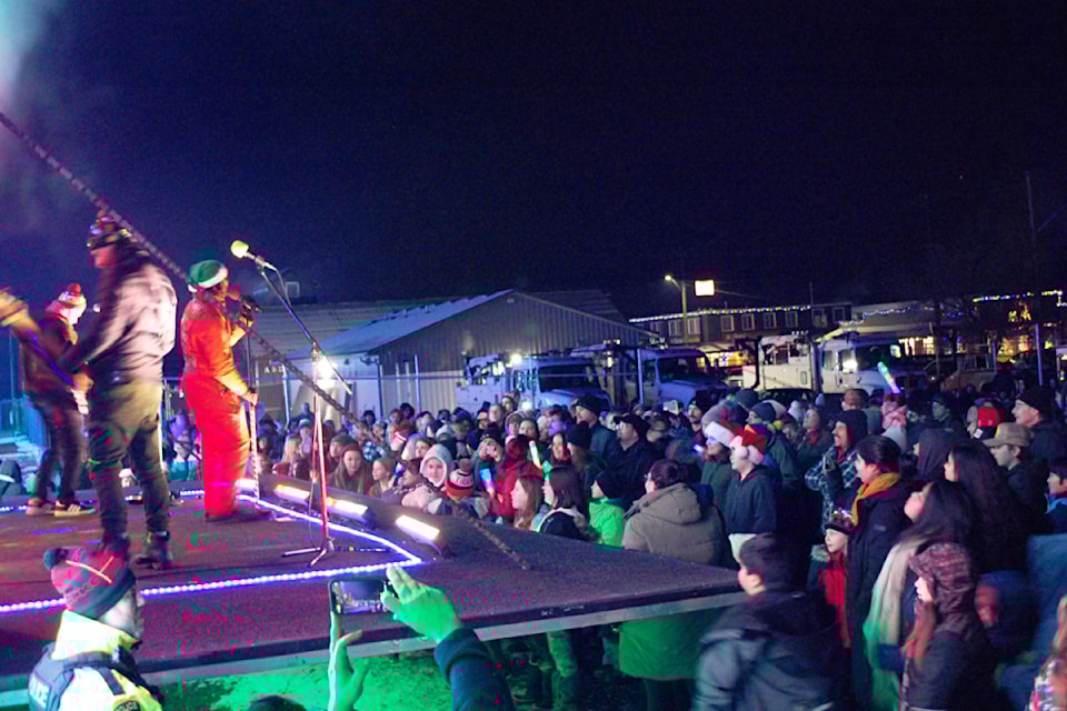 Some of the more than 1,000 people who turned out in Ashcroft to see the CPKC Holiday Train on Dec. 18. In addition to a cheque for $5,500 from CPKC, the E. Fry Society food bank in Ashcroft received nearly $1,000 in cash donations and 372 pounds of food from attendees.