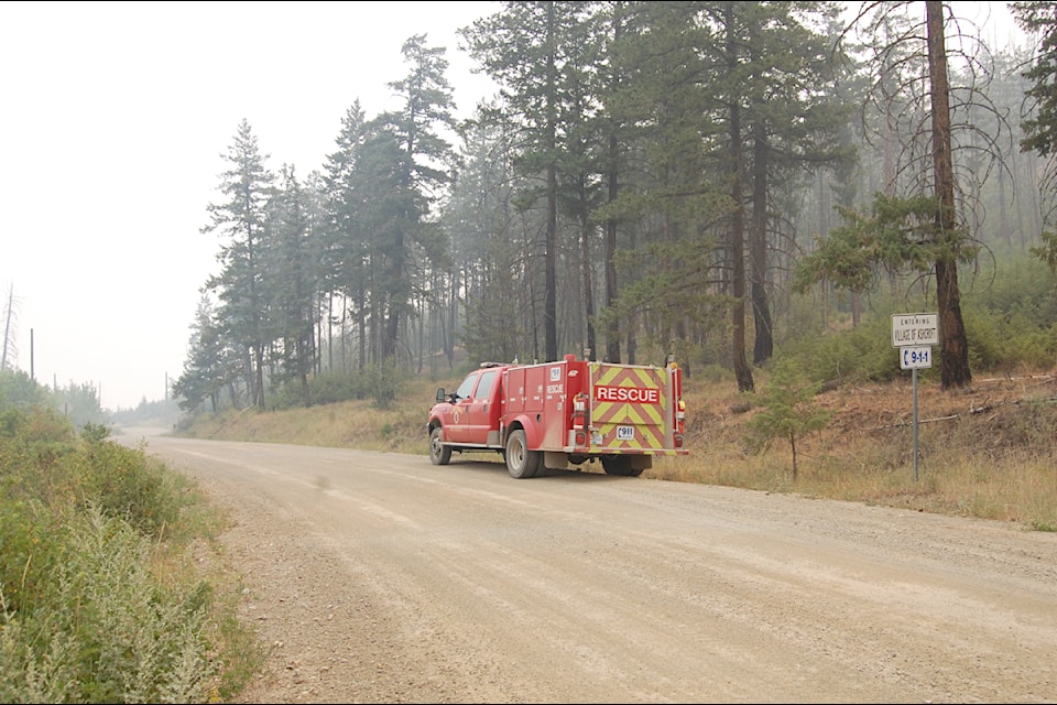 Ashcroft Fire Rescue vehicle on patrol on Oregon Jack Road, at the southern edge of the Village of Ashcroft's boundary.